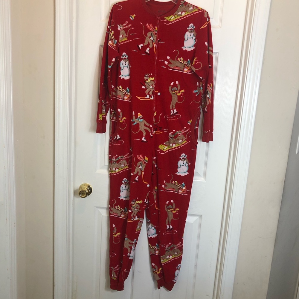 Nick & Nora One Piece Zip Front Pajama  Sock Monkey. Size Small
